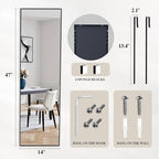 DUMOS 47x14 Inch Full Length Mirror Over the Door, Wall Mounted Full Body Mirror, Door Hanging Metal Aluminum Alloy Frame Dressing Mirrors for Bedroom, Living Room, Entryway, Black