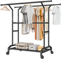 Heavy Duty Clothes Rack Rolling Clothes Rack 3 Rods Clothing Rack 450lbs Capacity 51"-71" L X 19.7" D X 73-79" H Adjustable Rolling Garment Rack