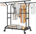 Heavy Duty Clothes Rack Rolling Clothes Rack 3 Rods Clothing Rack 450lbs Capacity 51"-71" L X 19.7" D X 73-79" H Adjustable Rolling Garment Rack