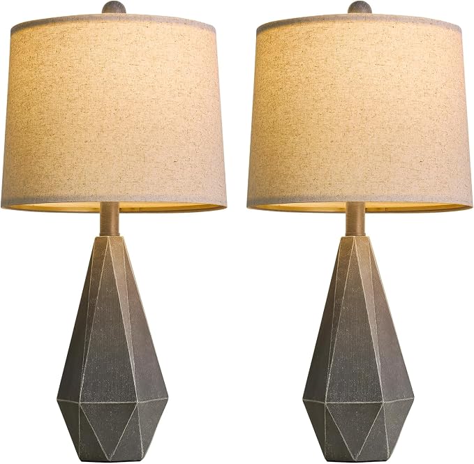 PoKat 23'' Table Lamps Set of 2 for Living Room Bedroom, Farmhouse Bedside Lamps, Resin Vintage Lamps for Night Stands, Office Sideboard Guest Room Hallway (Deep Gray)