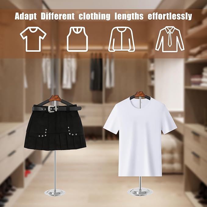 Eunika 2 Pack Adjustable T Shirt Display Flexible Shoulder Stand, 16-31 Inch Portable Metal Shirt Rack Display Stand Garment Coat Holder for Clothing Garment Coat Retail Vendor, Cloakroom