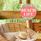Beach House Sign Wall Decor, Summer Beach Hanging Sign Decor Farmhouse Wall Decorations Seashell Wood Sign for Front Door, Patio, Porch, Bathroom, Housewarming Gift for Beach House Home, Beach Life