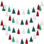 WILLBOND 4 Pieces Valentine's Day Tassel Garland for Classroom Wall Decor Boho Pastel Garland Cotton Tassel Banners for Party School(3.1 Inch,Red, White, Light Green, Dark Green)