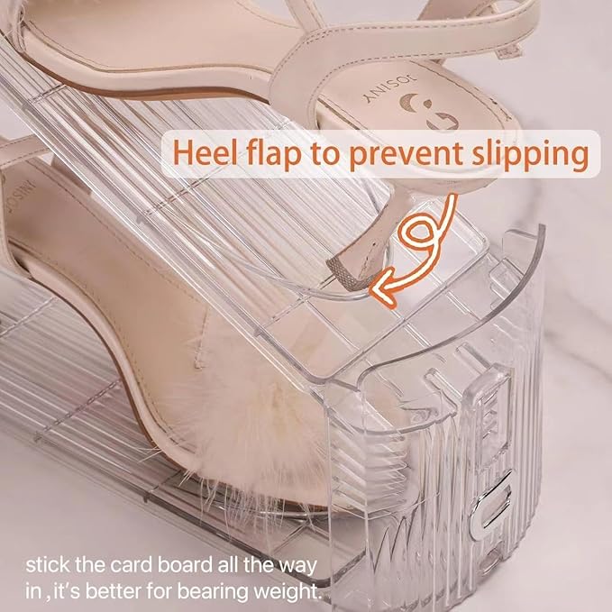 2 Pack Shoe Slots Organizer Adjustable Level Shoe Stacker Holder Storage Space Saving Sneakers Display Tray Rack for Closet (Transparent, 2Pack)