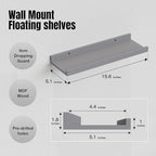 RICHER HOUSE 3 Set Floating Shelves for Wall, 16 inches Wall Mounted Shelves with Lip for Storage, Display Picture Ledge Shelf for Bedroom Bathroom Kitchen Living Room Decor, Modern Grey