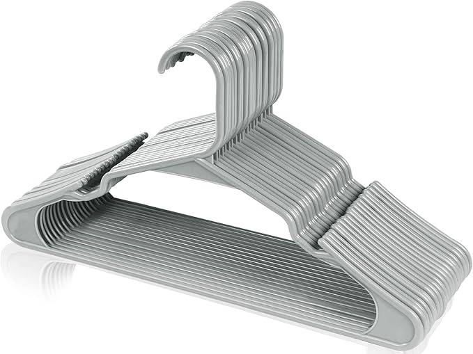 Utopia Home Plastic Hangers 100 Pack - Perfect Space Saving Clothes Hanger - Durable and Strong - Perfect Closet Organizers with Shoulder Grooves (Grey)