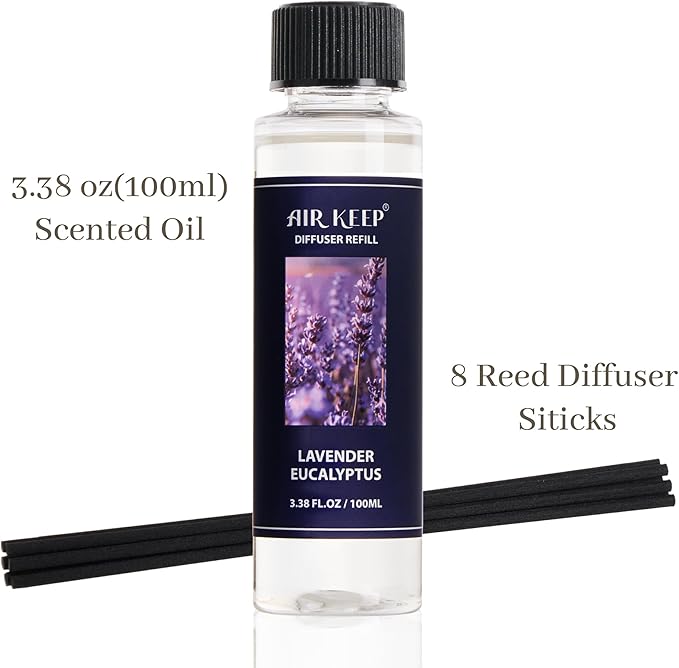 Airkeep Reed Diffuser Set,1.69 fl oz (100 ml) - Ocean Mist&Sea Salt Oil Diffusers with 8 Reed Sticks,Home Fragrance Reed Diffuser for Bathroom Shelf Decor