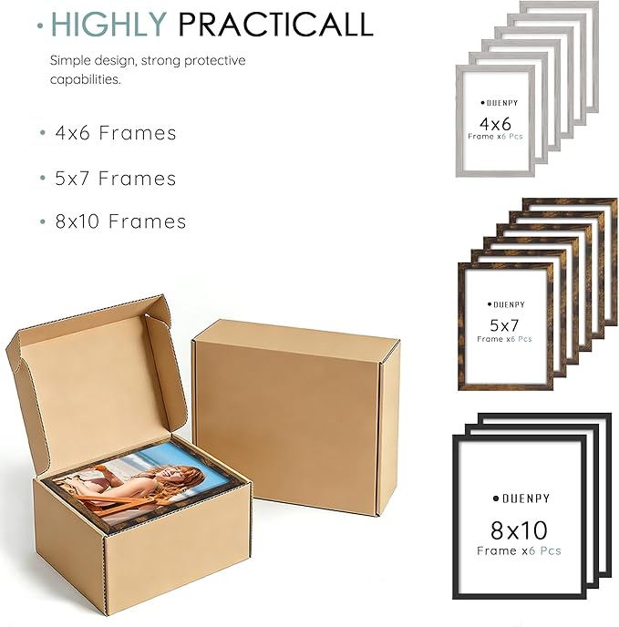 15 Pack Picture Frames Collage Wall Decor, Frame Set with 3pcs Black 8x10, 6pcs Brown 5x7, and 6pcs Grey 4x6 for Gallery Display, Wall Mounting & Tabletop, Bulk Photo Frames for Living Room Decor