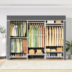 Ulif E13C Heavy Duty Closet Organizer System，Freestanding Clothing Racks for Hanging Clothes，Adjustable Garment Rack 63" W x 16" D x 77" H Hold 960 lbs，White Clothing Rack with Grey Dustproof Cover