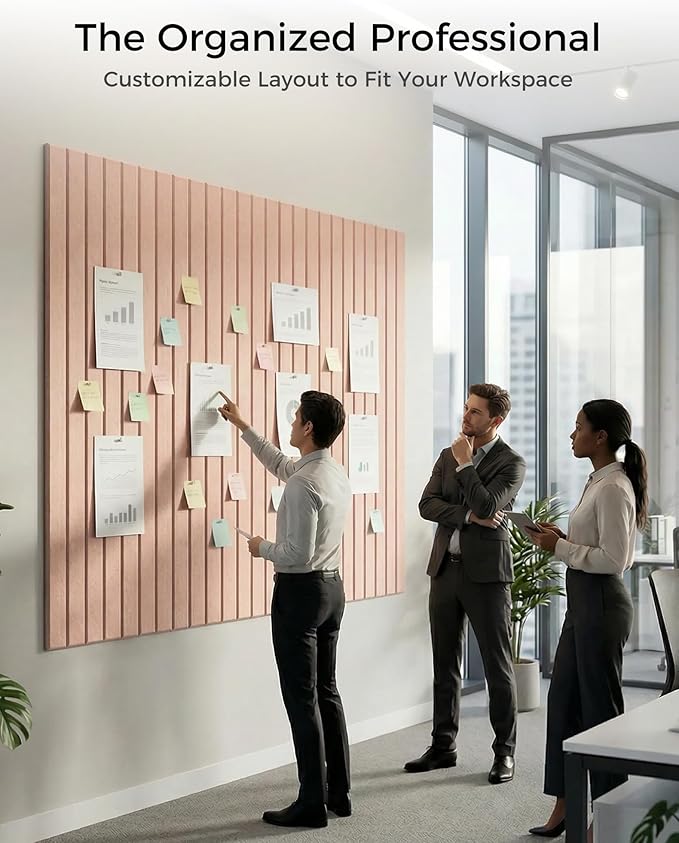 Aothia 12-Pack Felt Bulletin Board Tiles 48"x36", Modular Pin Board for Smooth Walls, Cork Board Alternative for Notes & Photos, 0.35" Thick, 70 Adhesive Tabs & 40 Pins, Pink