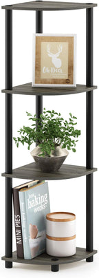 Furinno TURN-N-TUBE Corner Shelf, 4-Tier Corner Bookshelf, Display Storage Shelves with Open Shelves, for Organization and Storage, Living Room, Home Office, Garage, French Oak