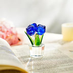 Blue Crystal Rose Flower Figurine for Wife Girlfriend Rose Collectible Figurines for Valentine's Day(3.2 * 2inch)