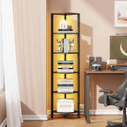 TUTOTAK Corner Shelf with LED Light, 6-Tier Corner Bookshelf for Small Space, Narrow Display Corner Shelf Stand with Storage Rack, for Living Room, Bedroom, Black BS08BK006L