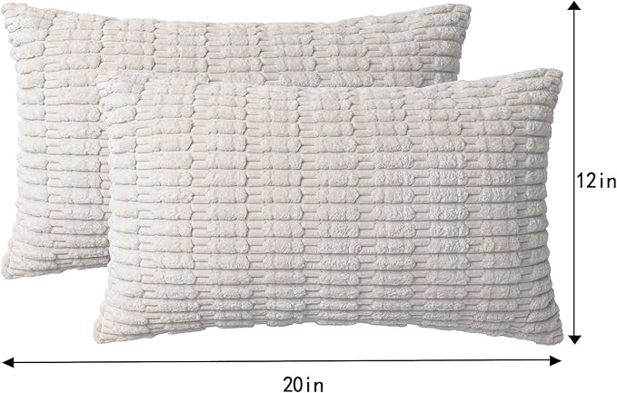 Aegero Pack of 2 Corduroy Decorative Throw Pillow Covers 12x20 InchSoft Boho Striped Pillow Covers Modern Farmhouse Home Decor for Sofa Living Room Couch Bed（Cream White）