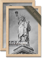 Natural Solid Wood 6x9 Picture Frame, Display 6 x 9 Inch Picture Poster Photo, Vertical & Horizontal Wall Hanging - 2 Pack/Natural/6"x9"
