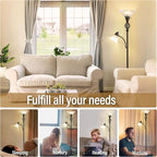 GyroVu Torchiere Floor Lamp for Living Room, LED Standing Reading Light for Bedroom with Glass Shade for Living Room Corner Bedroom Home Office,Bulbs Included (Red Brown,Glass 2 Head)