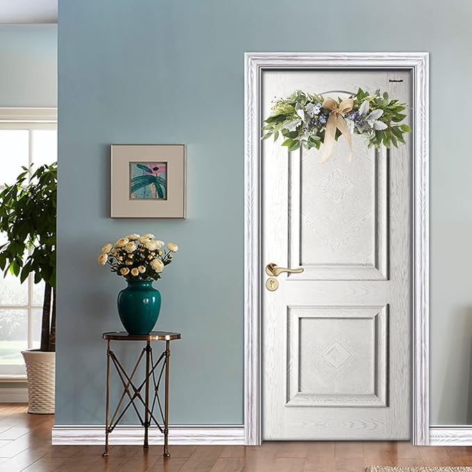 Floral Swag, Artificial Front Door Wreath Eucalyptus Leaves Garland, Artificial Mixed Eucalyptus Leaves Swag, Greenery Swag with Daisy Flower for Home Wall Wedding Party Decoration(#1)