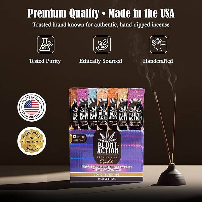 Tulasi Blunt Action Incense Sticks, 12 Packs, 144Pc, Long Lasting Fragrance, Natural Essential Oils Hand Rolled Incense Sticks for Aromatherapy, Relaxing, Yoga, Meditation, Prayer
