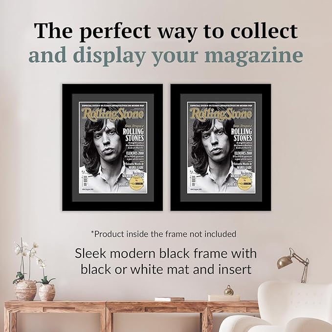 Creative Picture Frames 10.5 x 12.5 Magazine Frame with Full-Strength Glass, Holds Up To A 1/4" Thick Media with Installed Hangers for Easy Mounting, 12x14 Manhattan Black Frame with Black Mat