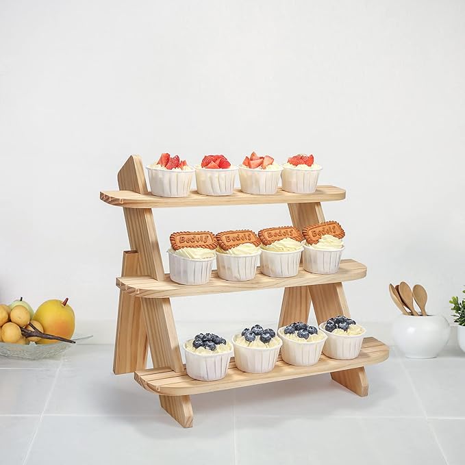 Wooden Display Riser,3 Tier Earring & Ring Holder Stands,Farmhouse Cupcake Stands ,Table Display Stand For Vendors,Organizer Showcase for Tabletop Shows and Home Using ,Wood Rustic Risers