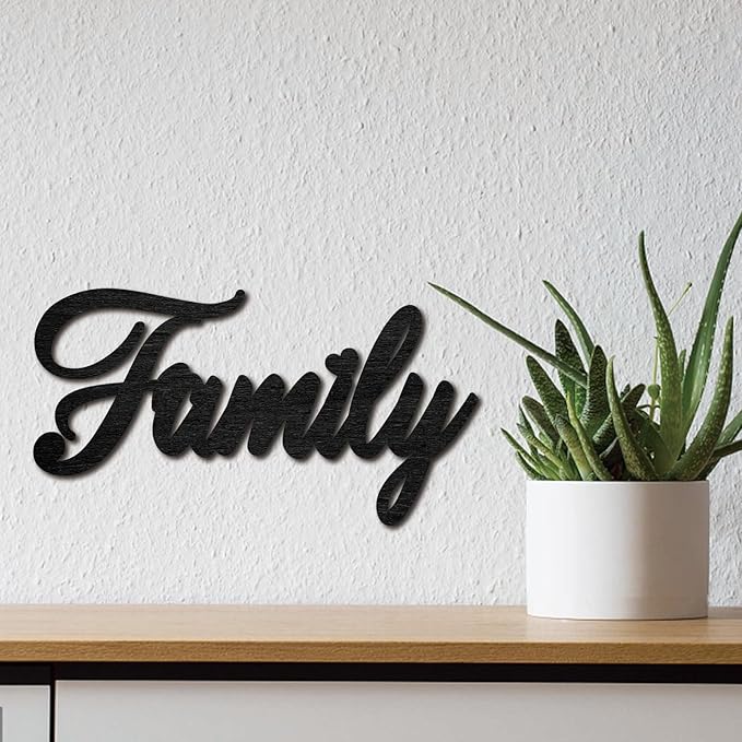 CREATCABIN Family Wood Cut Decor Laser Cut Sign Wooden Door Sign Wall Hanging Decoration Unfinished Color DIY Crafts New House Door Display Gift for Friends New Couple Housewarming Black 11.9x6.3 Inch