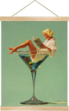Martini Girl Wall Art, Vintage Glam Cocktail Poster, Retro Fashion Woman in Martini Glass Canvas Print, Chic Bar Lounge Wall Decor for Dining Room Kitchen or Home Office,Holiday Gift for Women 14x18.5 Inch (Green-Woman03)