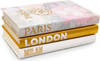 Decorative Books for Home - Shelf Decor Accents - Set of 3 - Modern Hardcover Book Stack - Matte Gold Coffee & Entry Table Decoration - Contemporary Display - Fashion Designer Dresser Aestethics