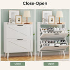 32" W Farmhouse Shoe Storage Cabinet with 2 Flip Drawers and Barn Door Design, Adjustable Shelves, Modern Hidden Slim Narrow Shoe Rack Cabinet for Entryway, Foyer, Hallway, Living Room, White