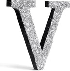 Qunclay 8'' Silver Crystal Diamond Bling Letters Crushed Diamond Decoration Wooden Glitter Letter with Screw and Hooks Rhinestone Gift for Wedding Y2k Mcbling Bedroom Wall Decor (Letter V)