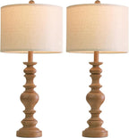 BOBOMOMO 27" Light Brown Table Lamps Set of 2, Large Farmhouse Resin Lamps with Linen Shades, Rustic Vintage Lamps for Living Room, Bedroom, Console Table or Entryway Home Lighting