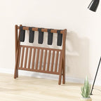 Luggage Racks Suitcase Stand Foldable With Storage Shelf For Guest Room Hotel Essentials Solid Bamboo Heavy-Duty Item Holder Chestnut Brown