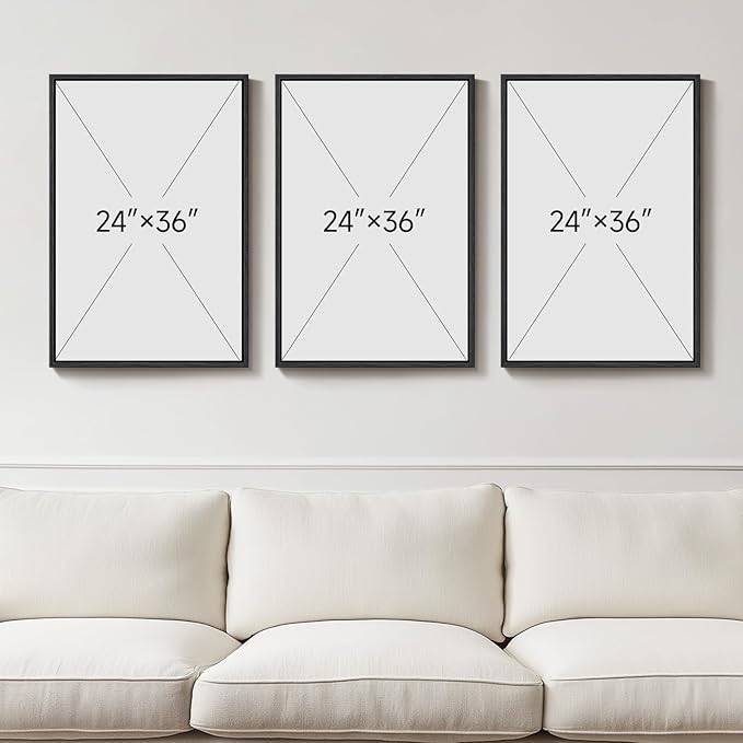 Large Framed Black and White Abstract Wall Art for Living Room, 3 Piece Modern Canvas Prints Paintings Artwork for Walls, Minimalist Geometric Pictures for Entryway Hallway Office Wall Decor 24x36 In