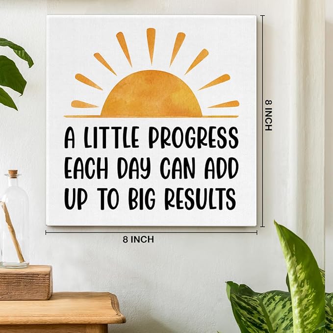 Inspirational Office Wall Art Decor, Motivational Add Up to Big Results Positive Quote Daily Affirmations Artwork Posters for Home Office Gym Classroom Decorations (8 X 8 Inches, Framed)