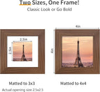 4x4 Picture Frame 3 Pack - Brown Poster Frame Display Pictures 3x3 with Mat or 4 x 4 Without Mat for Wall Hanging Horizontal and Vertical