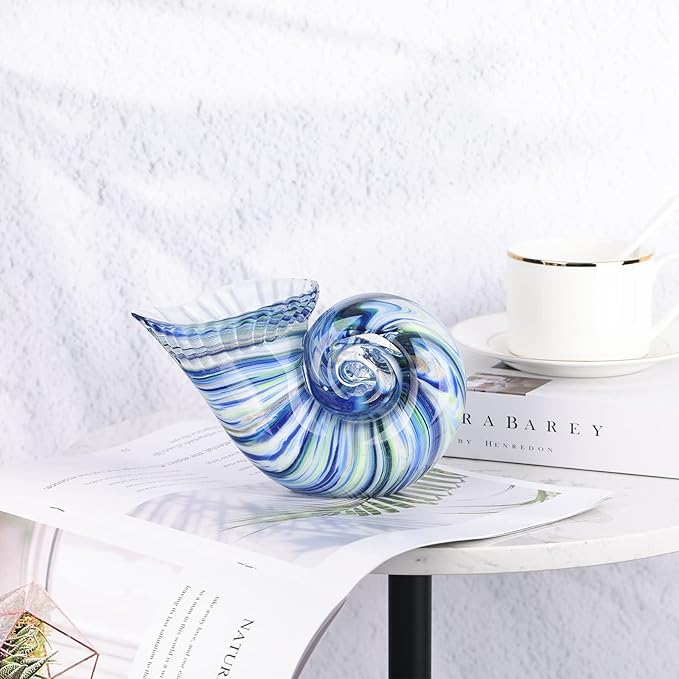 DOVDOV Hand Blown Glass Shell Decoration, Art Glass Conch Sculpture, Colorful Shell Statue for Room Office Coffee Table Living Room TV Stand Cum Home Decoration.