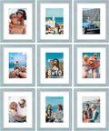 Vittanly 8x10 Picture Frames Set of 9, Shatter Resistant Plexiglass, Display 5x7 Pictures with Mat or 8x10 without Mat, Photo Frames for Wall or Tabletop, Engineered Wood, Rustic Blue