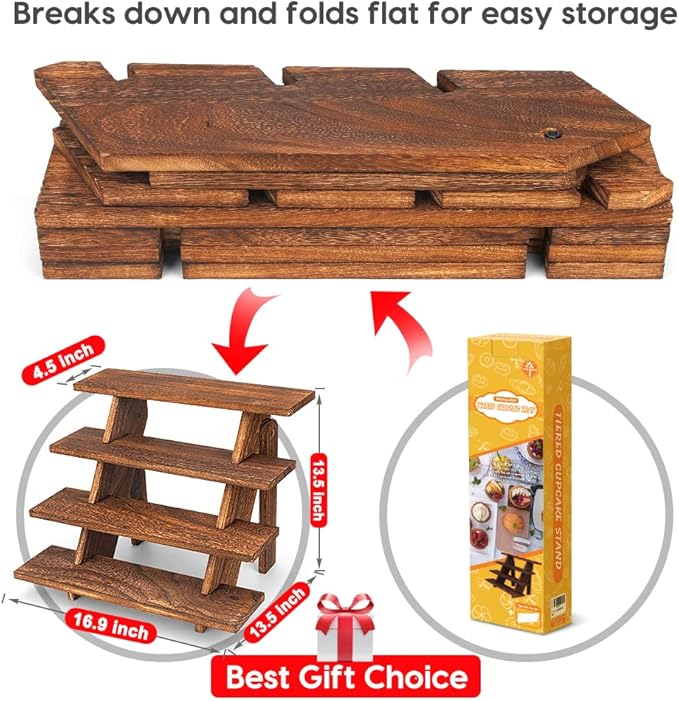 Manspdier Wooden Display Stand Wood Cupcake Stands Tool Free, Rustic Risers for Display Ideal Craft Funko Pop Shelves Table Display Stand for Vendors Wood Riser