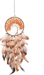 Pretty Jolly Brown Tree of Life Dream Catcher Wall Decor with Healing Crystal Stone Handmade Feather Dream Catchers Decoration Wall Hanging Bedroom Living Room Wedding Party Home Decor-25.6"