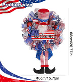 Patriotic Wreath for Front Door Red White Blue Wreath 4th of July Wreaths for Door Wall Memorial Day Decor Independence Day Hanging Decoration for Outside Home Farmhouse Holiday (Long-Legged hat)