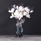 Blue White Clear Wave Vases Gradient, Murano Hand Blown Glass Vase Unique Art Decorative, for Ocean Themed Coastal Home Centerpiece Modern Office Entrance Table Creativity