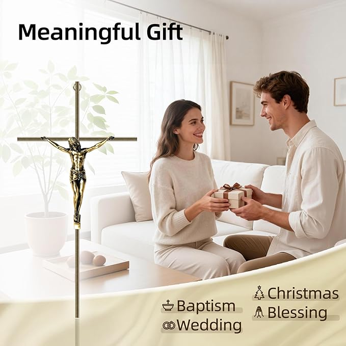 KUXBET Catholic Crucifix Wall Cross, 21 inch Metal Jesus Christ Cross, Handmade Hanging Wall Décor for Home, Religious Devout Give Faith Gift (21.0inch, Vintage)