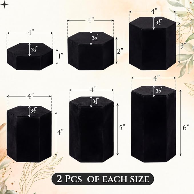 Sintuff 12 Pcs Black Velour Covered Tiered Hexagonal Jewelry Display Risers Wooden Hexagonal Market Display Risers Stands for Model Figures Decoration