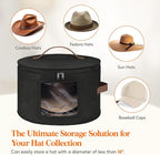 Lifewit Round Cowboy Hat Box for 7 Caps, Large Felt Hat Organizer Bag for Men&Women Storage, Baseball Cap Container with Lid for Travel, Foldable 16.5" Dx10.6 H Carrier, 37L Each, Black 2 Pack