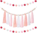Syhood 3 Pcs Boho Tassel Garland Wall Hanging Decor 1 Boho Tassel Garland with Wood Beads and 2 Western Colorful Pom Pom Ball for Classroom Party Wedding Baby Shower Home Decorations(Vivid Colors)