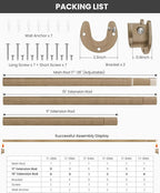 Closet Rods for Hanging Clothes, 17 to 99 Inches Stepless Adjustable Metal Closet Rod, 1.3 Inches Heavy Duty Clothes Hanging Rod for Closet Wardrobes Laundry RV(Wood Grain)