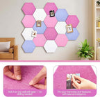 Mindsoft 16 Pcs Hexagon Cork Board for Walls with 50 Wooden Push Pins 12x10 in Felt DIY Tiles Notice with Nano Tape Hanging Bulletin Board for Home Photo Office Memo Note(Pink)