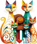 Wesiti Cat Wall Art Decor Iron Wall Sculptures Decor for Cats Lover 12.6 x 15.7 Inches Colorful Mid Century Cat Retro Signs for Home Living Room Bedroom Kitchen Office(Refined)