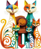 Wesiti Cat Wall Art Decor Iron Wall Sculptures Decor for Cats Lover 12.6 x 15.7 Inches Colorful Mid Century Cat Retro Signs for Home Living Room Bedroom Kitchen Office(Refined)