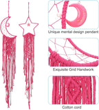 PATIKIL Moon Star Dream Catcher Decor, 39" Boho Dream Catcher Macrame Woven Wall Hanging for Home Decor Bedroom Accessories Cafes Wedding Decoration, Red