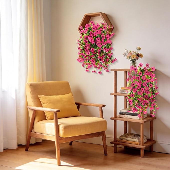 Artificial Faux Flowers Plants for Outdoor Spring Summer Decoration, 2PCS Fake Silk Daisy Flowers No Fade UV Resistant Realistic for Outside Home Planter Porch Patio Balcony Yard Decor (Rose Red)